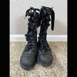 Dr Martens 90s Rustic Black Airwair Combat Boots Plaid Fold Over Motorcycle 8.5